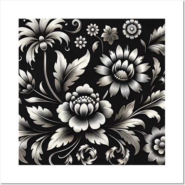 Silver Floral Illustration Wall Art by Jenni Arts